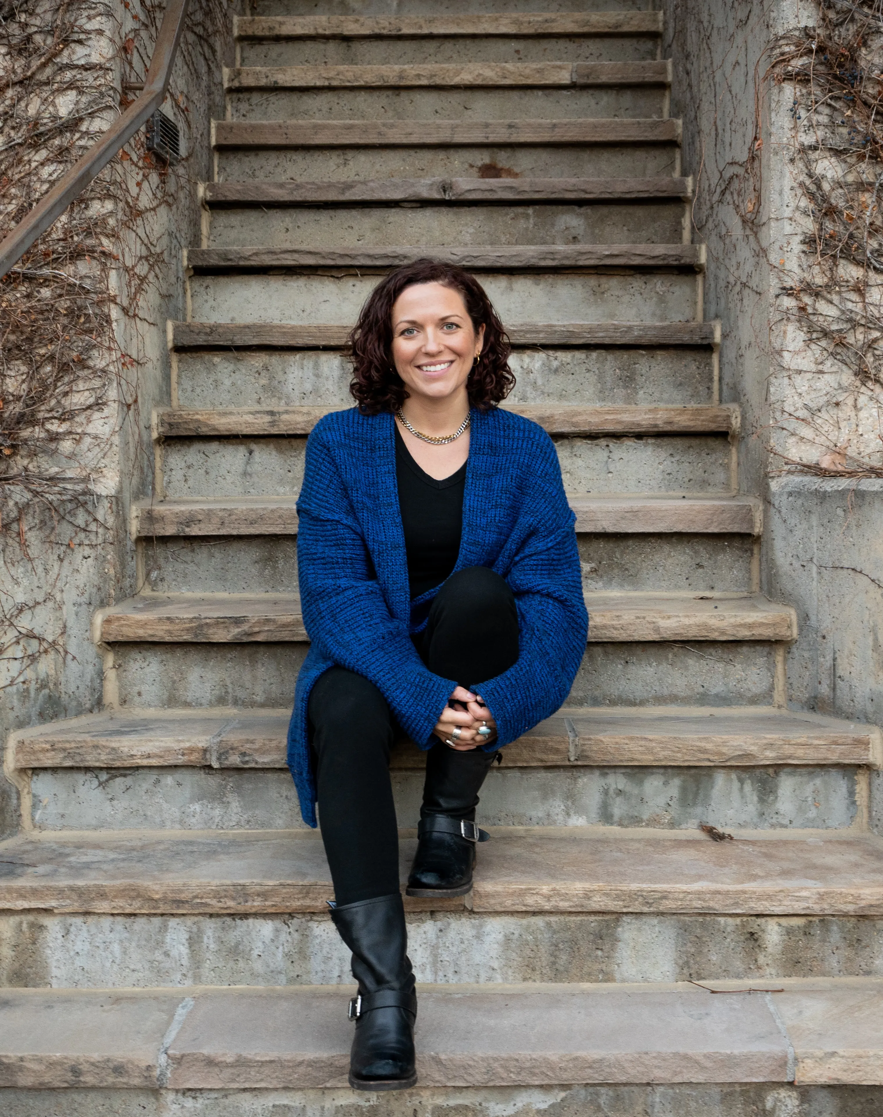 Monique Vincent on outdoor stairs